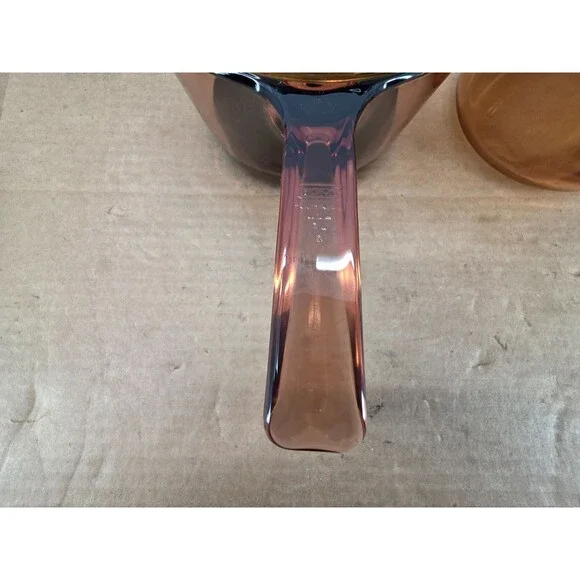 Vintage Vision Corning Sauce Pan Pot w/Pyrex Lid Amber Glass Cookware 2 of